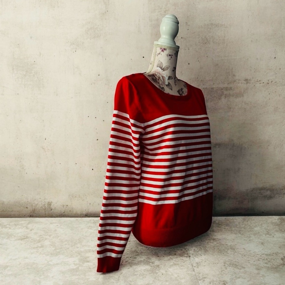 Cielo Red and White Striped Women's Sweater - Picture 2 of 3